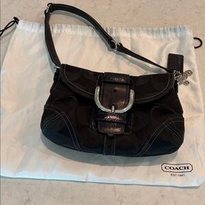 Vintage Coach Soho Canvas & Black Leather Handbag – Like New with Dust Bag
